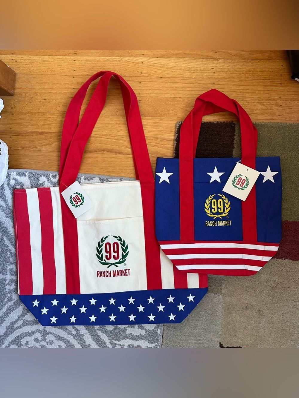NWT 99 Ranch Market Large + Mini July 4th Stars & Stripes Tote - bundle of 2